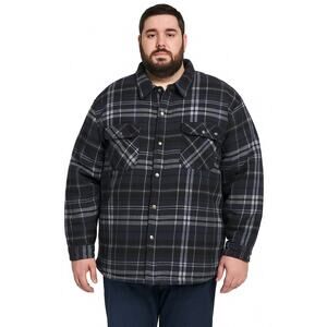 Dickies Men's High Pile Fleece Lined Flannel Shirt Jacket, Navy Black Plaid